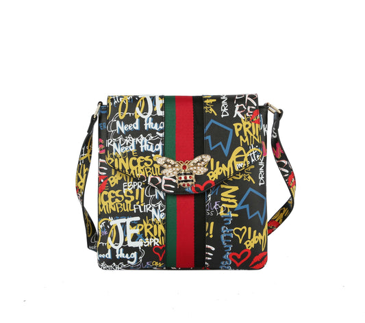 Fashion Graffiti Bee stripe Crossbody Messenger bag
