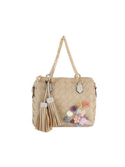 Raised Floral Woven Shoulder Bag