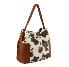 Ladies Top Handle Cow Printed Hobo Handbag