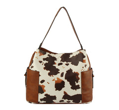 Ladies Top Handle Cow Printed Hobo Handbag