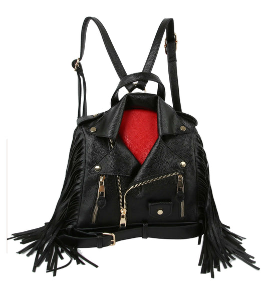 Fringe Motorcycle Jacket Backpack Handbag
