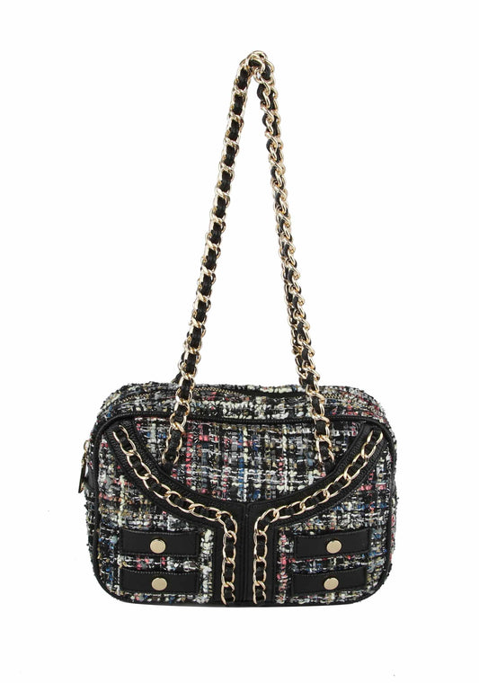 MUTLTI COLOR FABRIC BIKER SHOULDER BAG