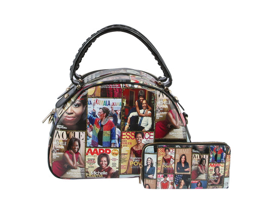 Glossy Magazine Dome Satchel Purse Bag