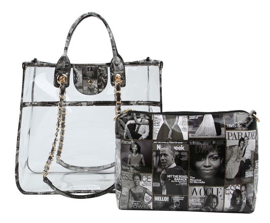 Glossy Magazine Clear Tote Bag Hobo Crossbody Purse