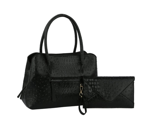 Fashion Ostrich Top Handle Satchel with Matching Clutch