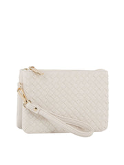 Woven Tripe Comparament Convertible Clutch Crossbody Wristlet