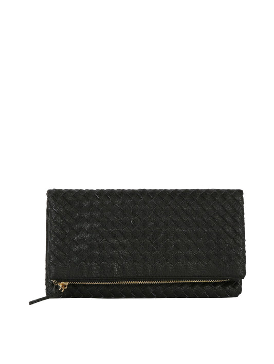 Woven front flap clutch