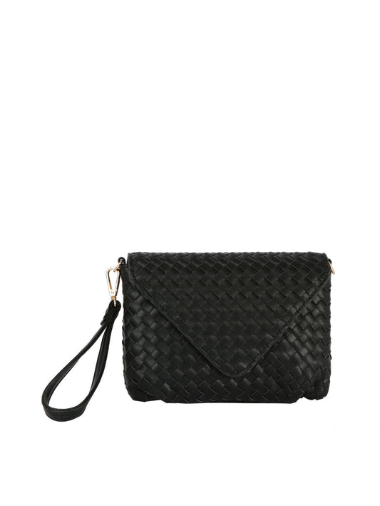 Woven Front flap tripe comparament convertible clutch crossbody wristlet