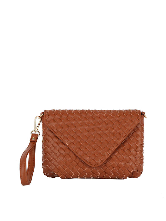Woven Front flap tripe comparament convertible clutch crossbody wristlet