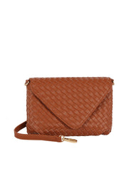 Woven Front flap tripe comparament convertible clutch crossbody wristlet