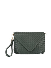 Woven Front flap tripe comparament convertible clutch crossbody wristlet