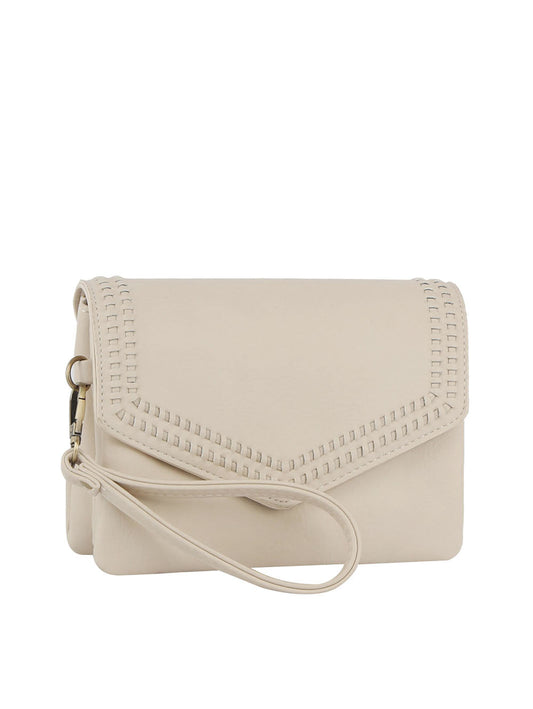 Front flap tripe comparament convertible clutch crossbody wristlet