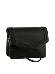 Front Flap Tripe Comparament Convertible Clutch Crossbody Wristlet