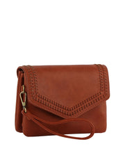 Front Flap Tripe Comparament Convertible Clutch Crossbody Wristlet
