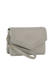 Front Flap Tripe Comparament Convertible Clutch Crossbody Wristlet