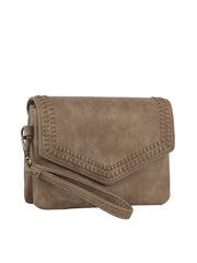 Front Flap Tripe Comparament Convertible Clutch Crossbody Wristlet