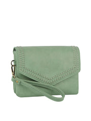 Front Flap Tripe Comparament Convertible Clutch Crossbody Wristlet