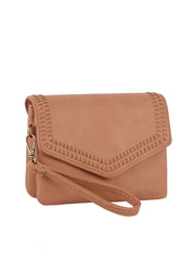 Front Flap Tripe Comparament Convertible Clutch Crossbody Wristlet