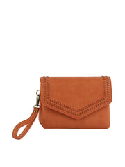 Front Flap Tripe Comparament Convertible Clutch Crossbody Wristlet