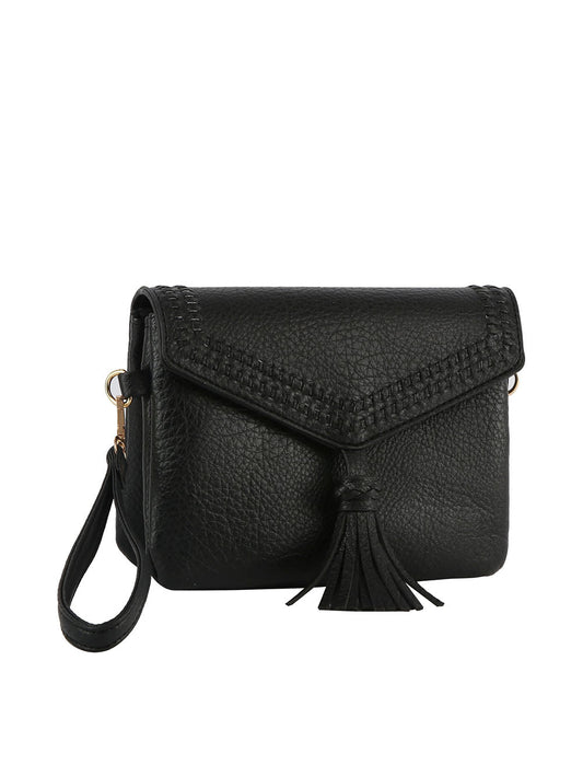 Tassel Front flap tripe comparament convertible clutch crossbody wristlet