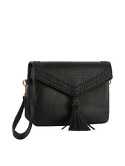 Tassel Front flap tripe comparament convertible clutch crossbody wristlet