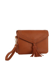 Tassel Front flap tripe comparament convertible clutch crossbody wristlet
