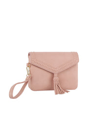 Tassel Front flap tripe comparament convertible clutch crossbody wristlet