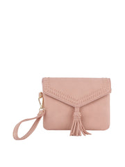 Tassel Front flap tripe comparament convertible clutch crossbody wristlet