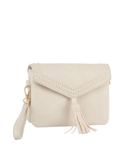 Tassel Front flap tripe comparament convertible clutch crossbody wristlet