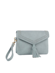 Tassel Front flap tripe comparament convertible clutch crossbody wristlet