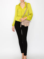 Tassel Front flap tripe comparament convertible clutch crossbody wristlet