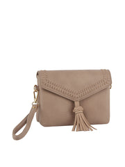 Tassel Front flap tripe comparament convertible clutch crossbody wristlet