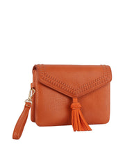 Tassel Front flap tripe comparament convertible clutch crossbody wristlet