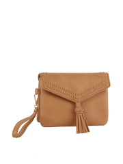 Tassel Front flap tripe comparament convertible clutch crossbody wristlet