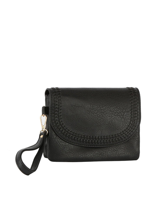 Front flap tripe comparament convertible clutch crossbody wristlet