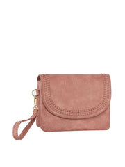 Front Flap Tripe Comparament Convertible Clutch Crossbody Wristlet