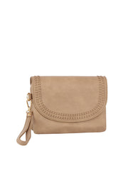 Front Flap Tripe Comparament Convertible Clutch Crossbody Wristlet