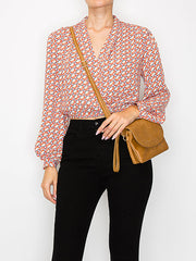 Front Flap Tripe Comparament Convertible Clutch Crossbody Wristlet