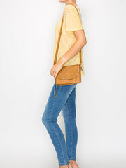 Front Flap Tripe Comparament Convertible Clutch Crossbody Wristlet