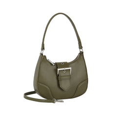 Buckle front flap shoulder bag