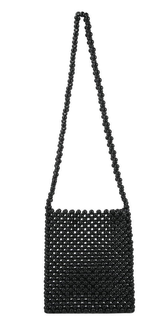 summer beach shoulder crossbody bag  is made of small wooden balls