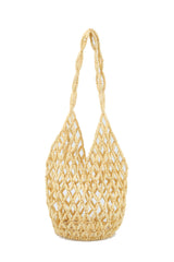 summer beach shoulder tote bag  is made of small wooden balls
