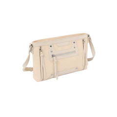 Stone studded flat leather crossbody