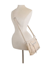 Stone studded flat leather crossbody