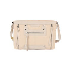 Stone studded flat leather crossbody