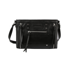 Stone studded flat leather crossbody