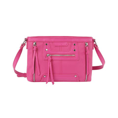 Stone studded flat leather crossbody