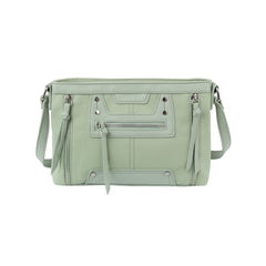 Stone studded flat leather crossbody