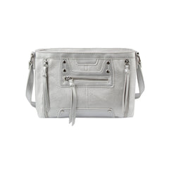 Stone studded flat leather crossbody