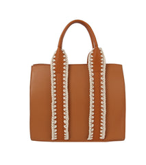 Soft leather handle stitch detail tote